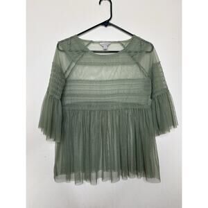 Belle Sky Size Small Sheer Sage Green Babydoll Top Blouse Flowy Fairy Whimsy